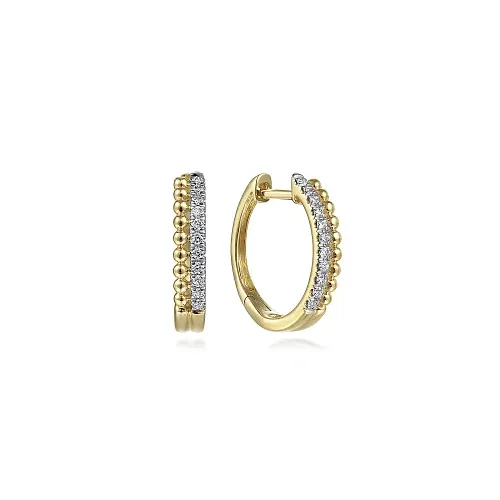 Diamond Two Row Huggie Earrings in 14K Yellow Gold