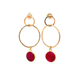 Double Circle Hoops Gem Drop Earrings