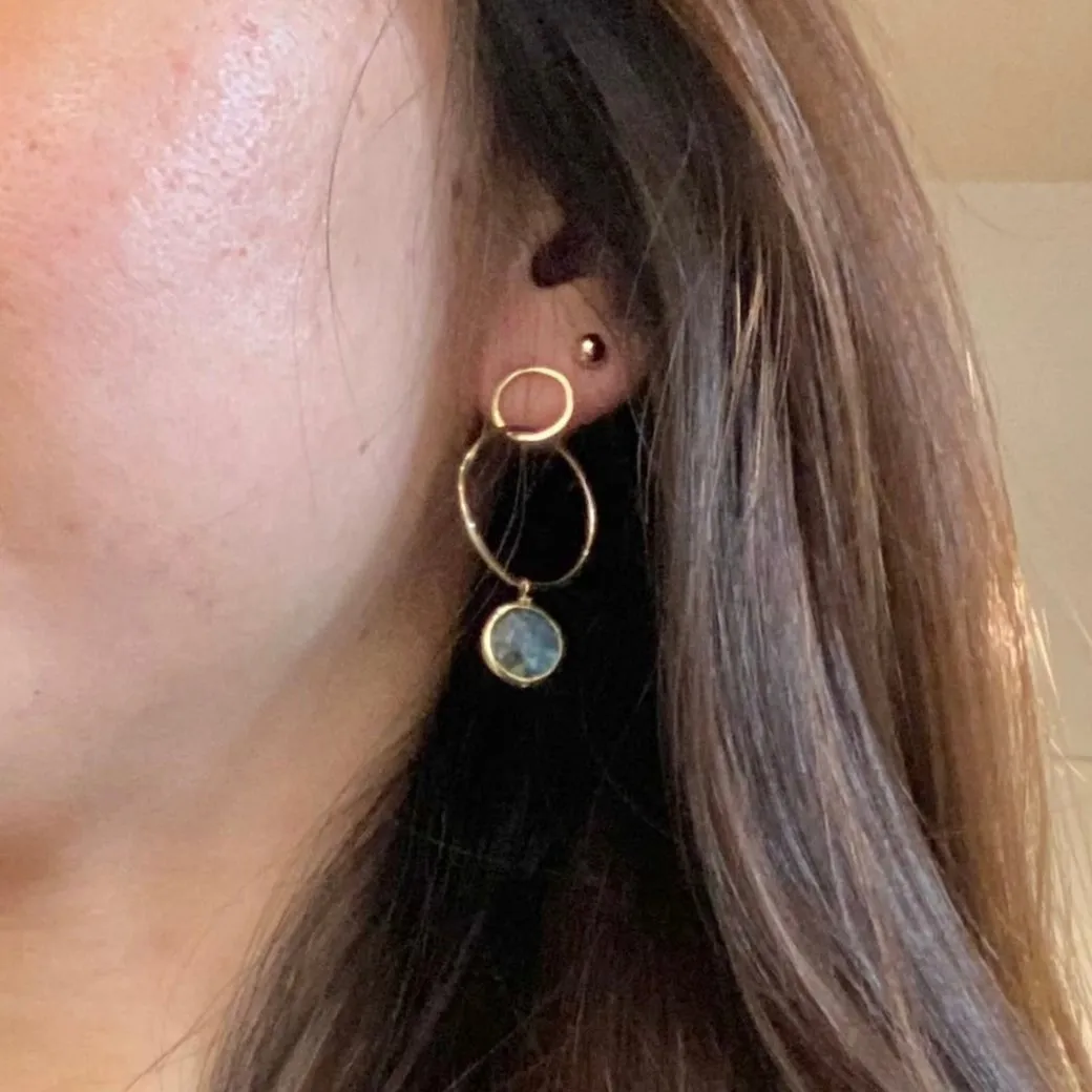 Double Circle Hoops Gem Drop Earrings