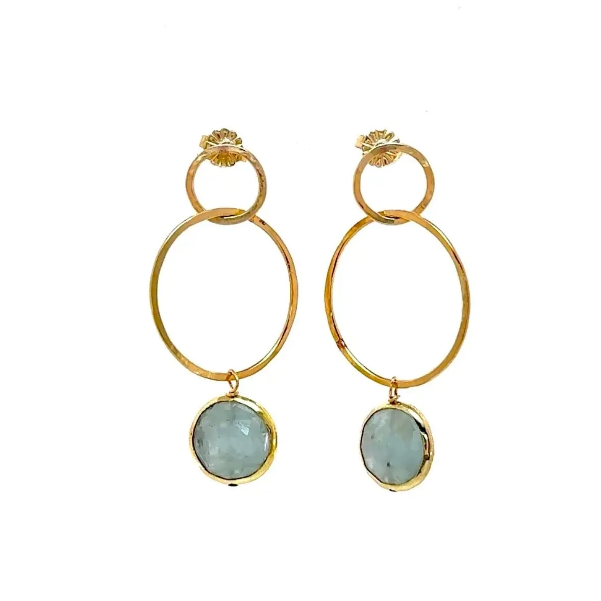 Double Circle Hoops Gem Drop Earrings