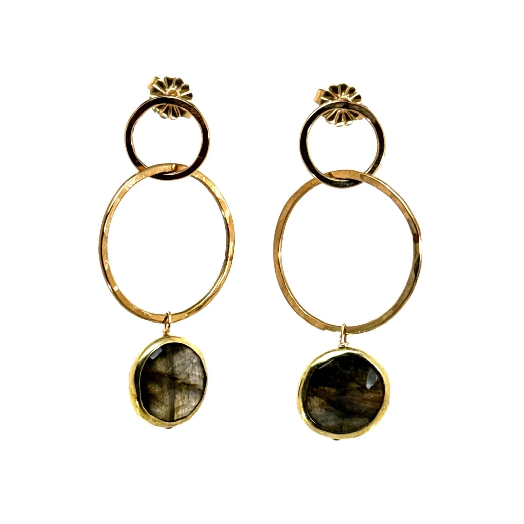 Double Circle Hoops Gem Drop Earrings