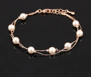 Double Fair Charm Bracelets & Bangles Platinum/Rose Gold Plated Fashion Simulated Pearl Beads Wedding Jewelry For Women DFH169