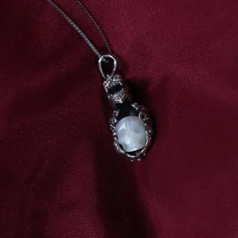 Dragon Holding Pearl Skull Pendant Necklace