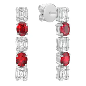 Earrings 18KW/4.4G 4RUBY-1.7CT 30BD-0.73CT 24RD-0.15CT
