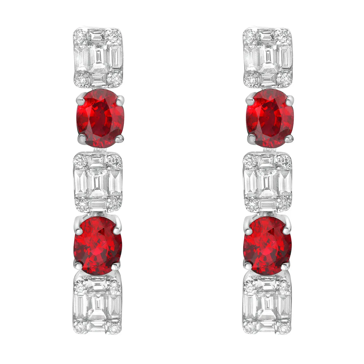 Earrings 18KW/4.4G 4RUBY-1.7CT 30BD-0.73CT 24RD-0.15CT