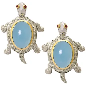 Earrings- Chalcedony, Ruby and Diamond