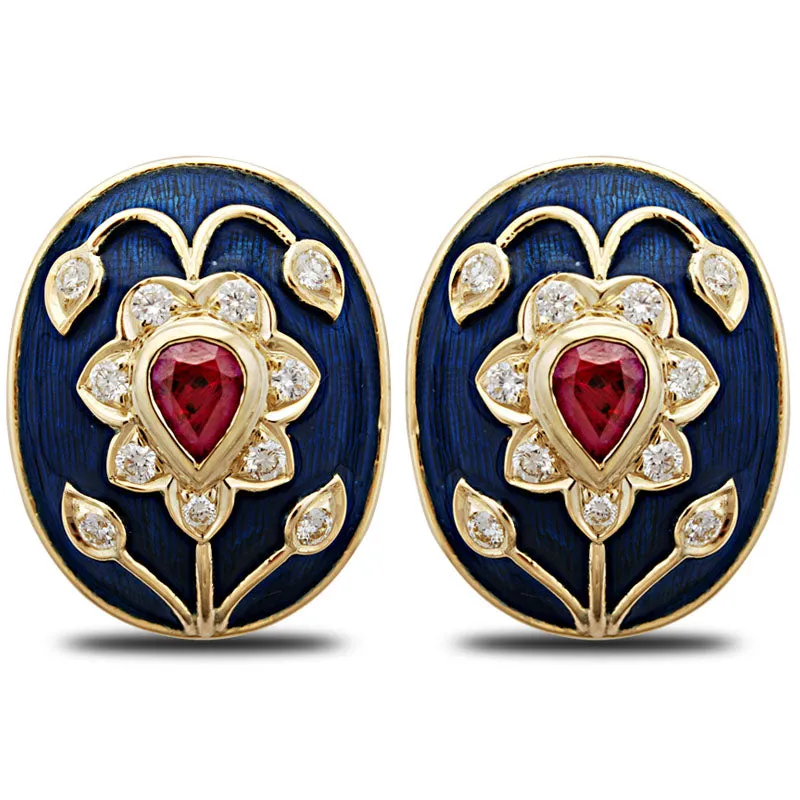 Earrings-Ruby and Diamond (Enamel)