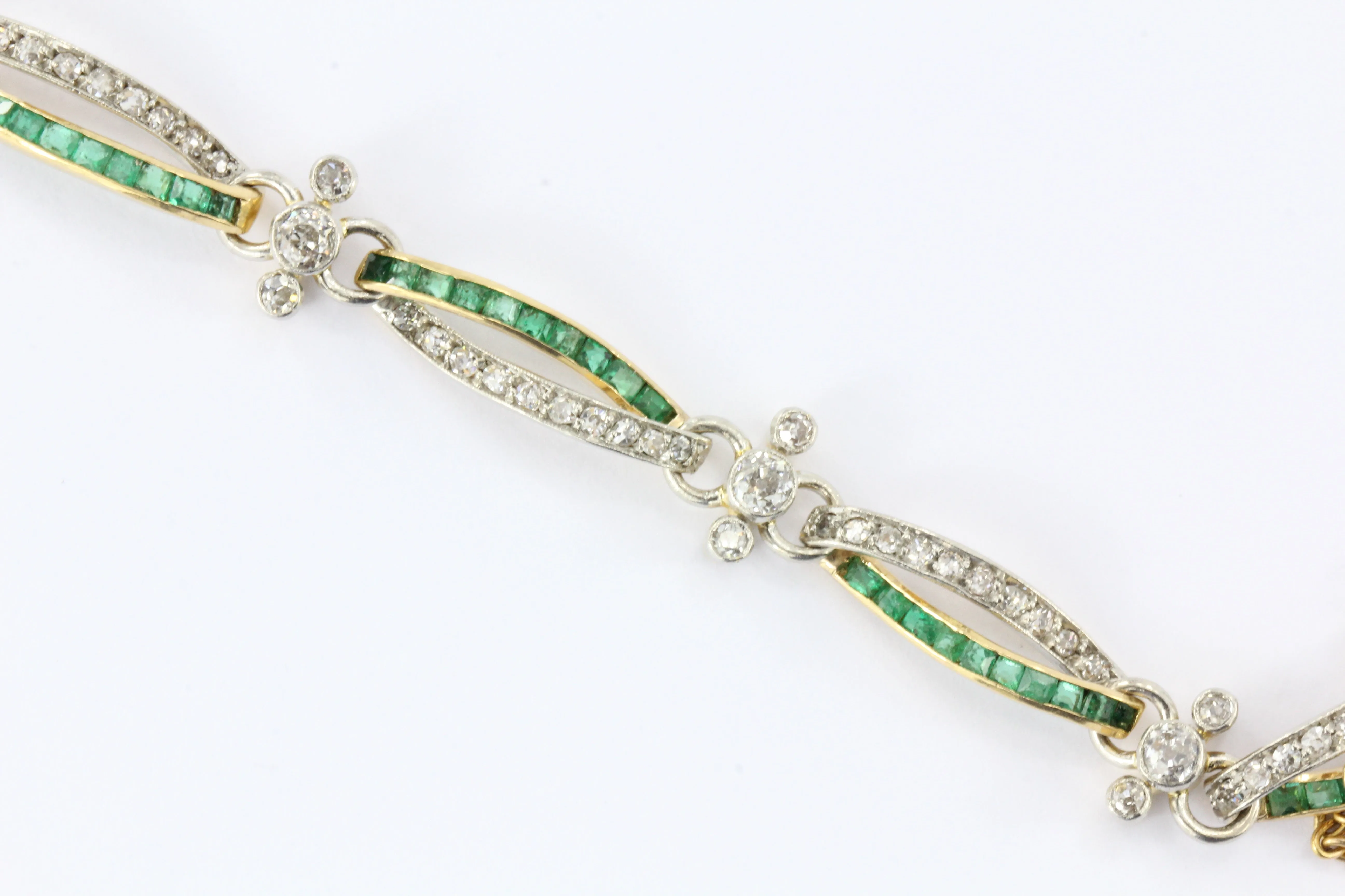 Edwardian 18K Yellow Gold Emerald and Diamond Bracelet