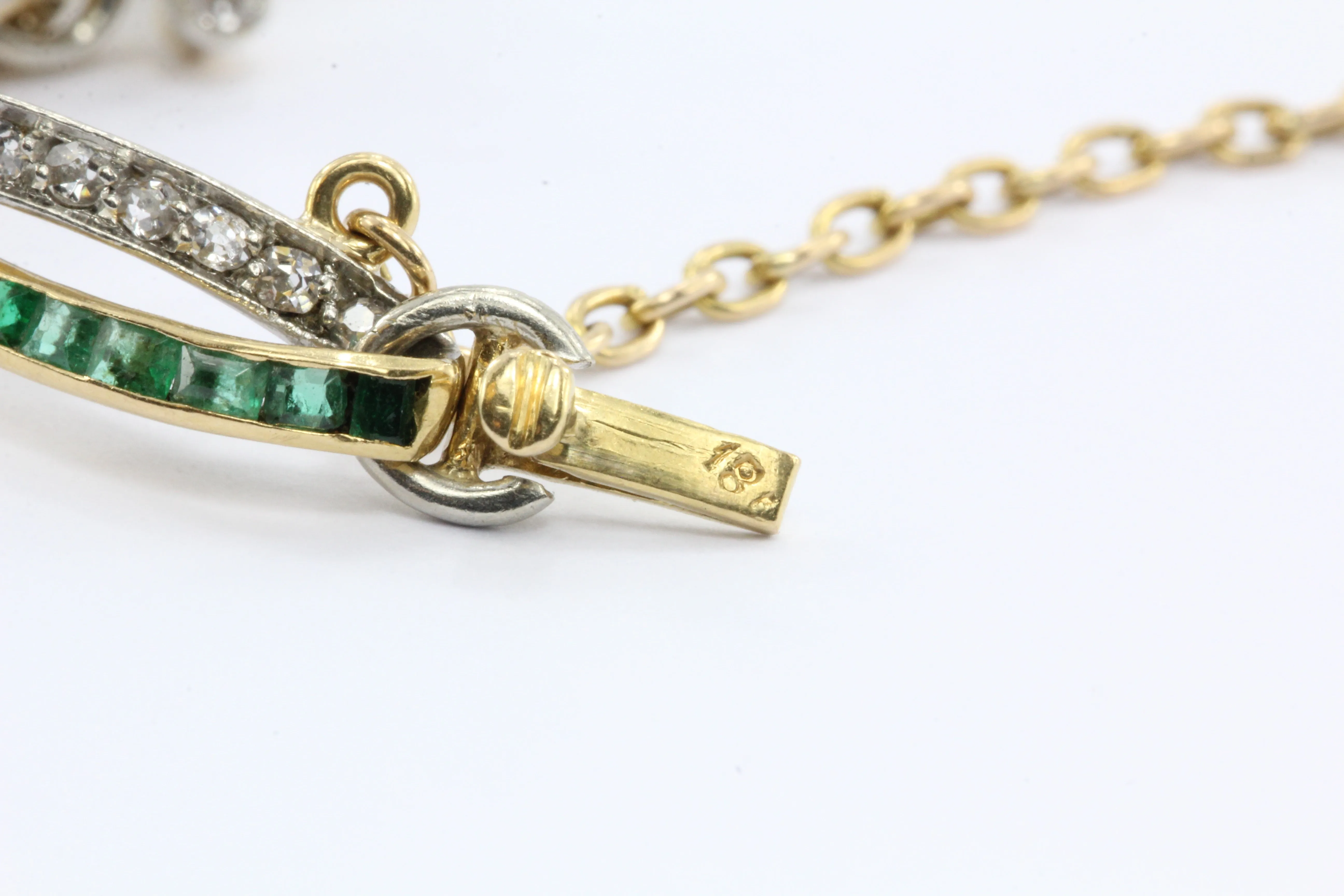 Edwardian 18K Yellow Gold Emerald and Diamond Bracelet