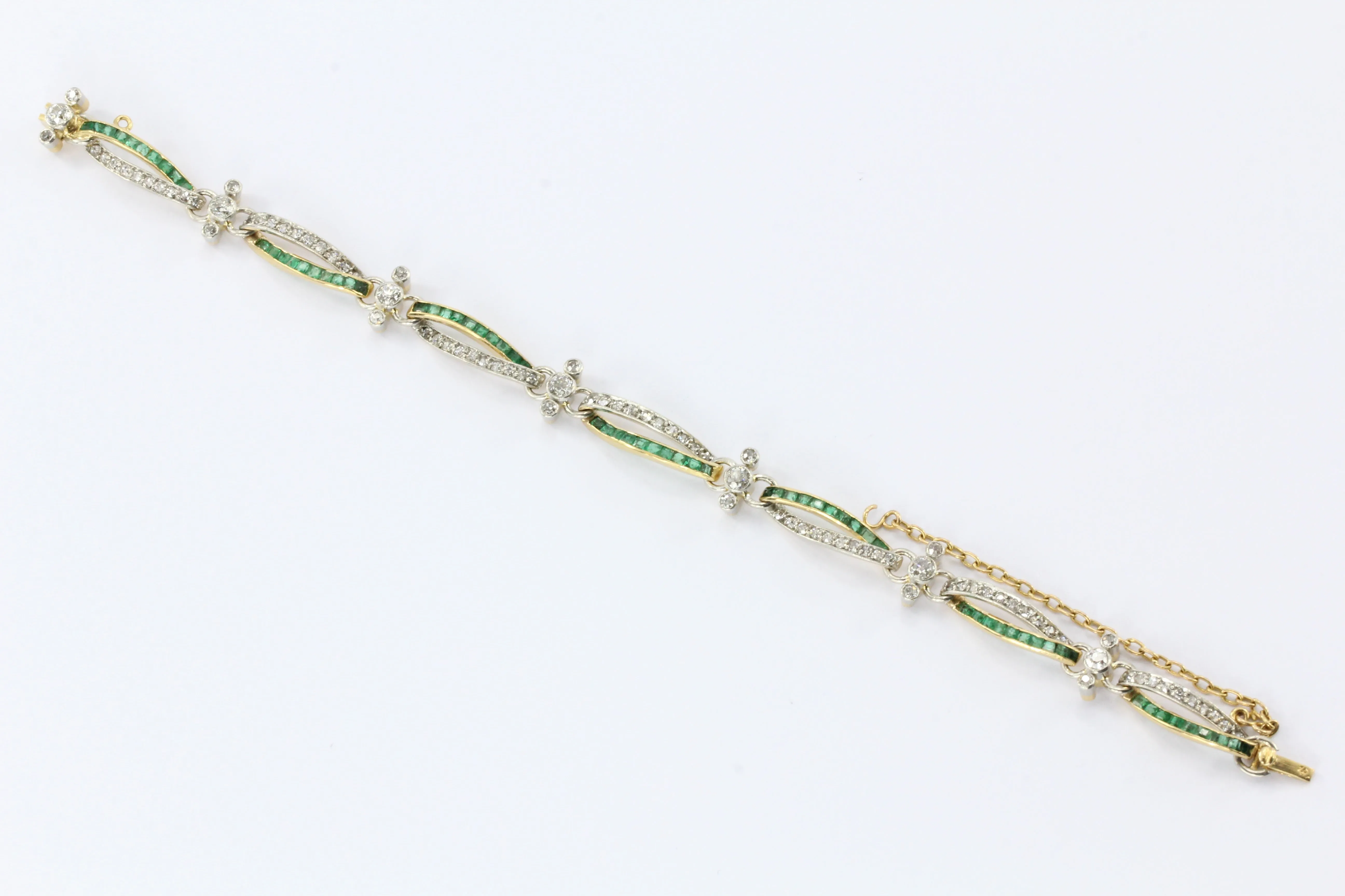 Edwardian 18K Yellow Gold Emerald and Diamond Bracelet