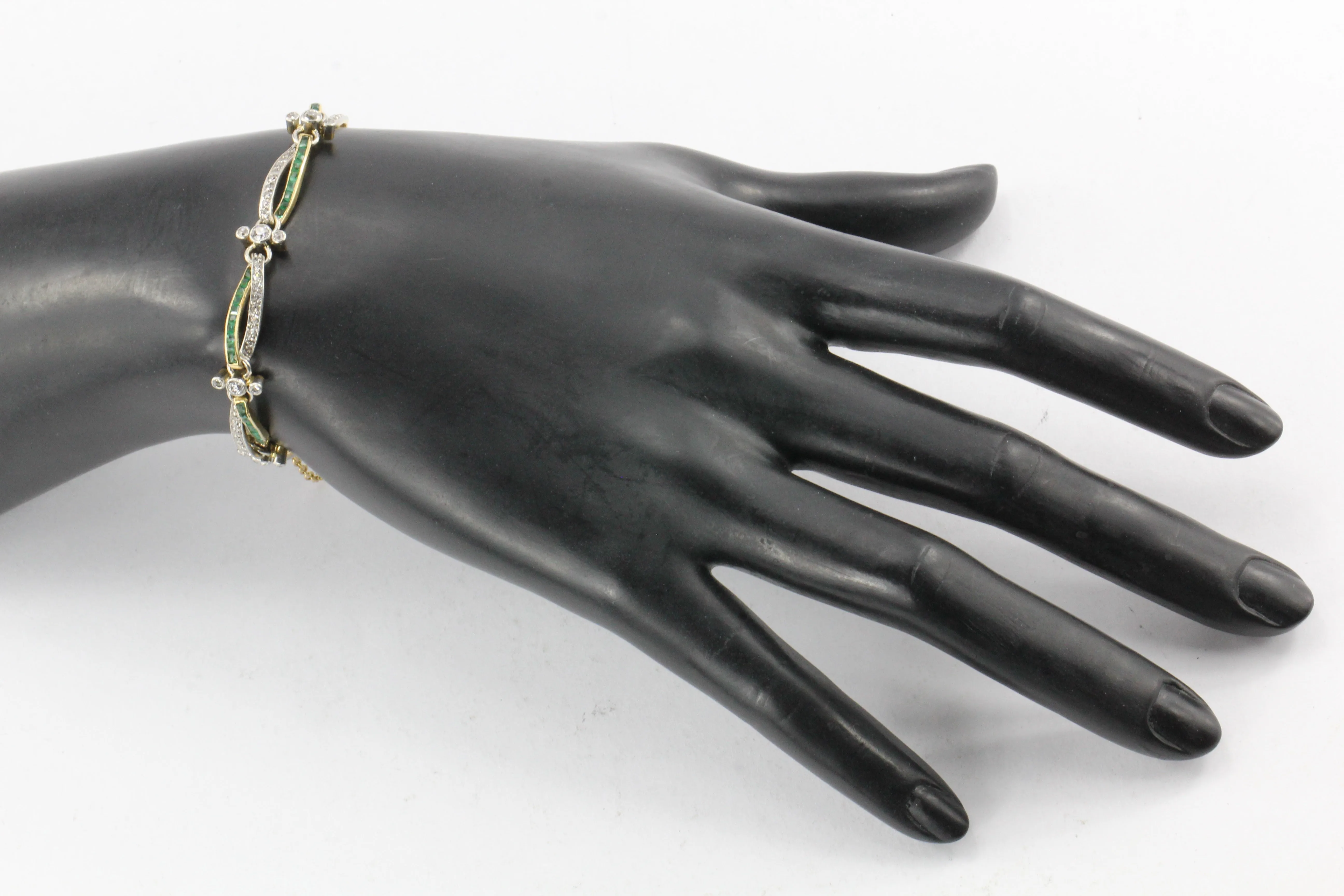 Edwardian 18K Yellow Gold Emerald and Diamond Bracelet