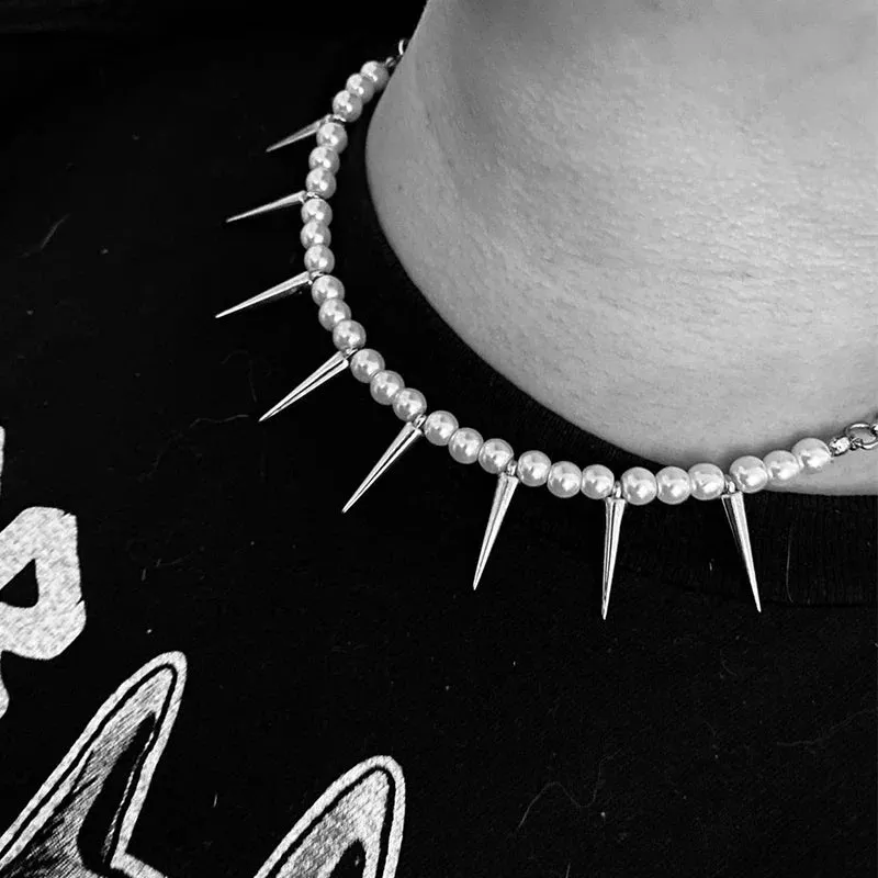 Egirl Pearl Spike Necklace DIY Design Korean Fashion Stud Pendant Necklace Women Cool Accessories Goth Punk Jewelry Choker