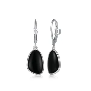 Elle Pebble Sterling Silver Rhodium Plated Black Agate Drop Earrings