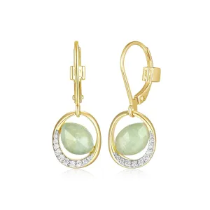 Elle Treasure Sterling Silver Rhodium and Gold Plated White Crystal and Amazonite Drop Earrings