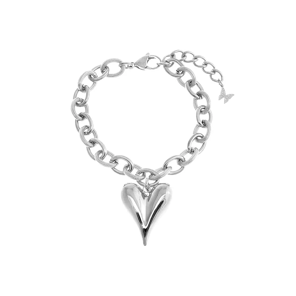 Elongated Puffy Heart Pendant Bracelet