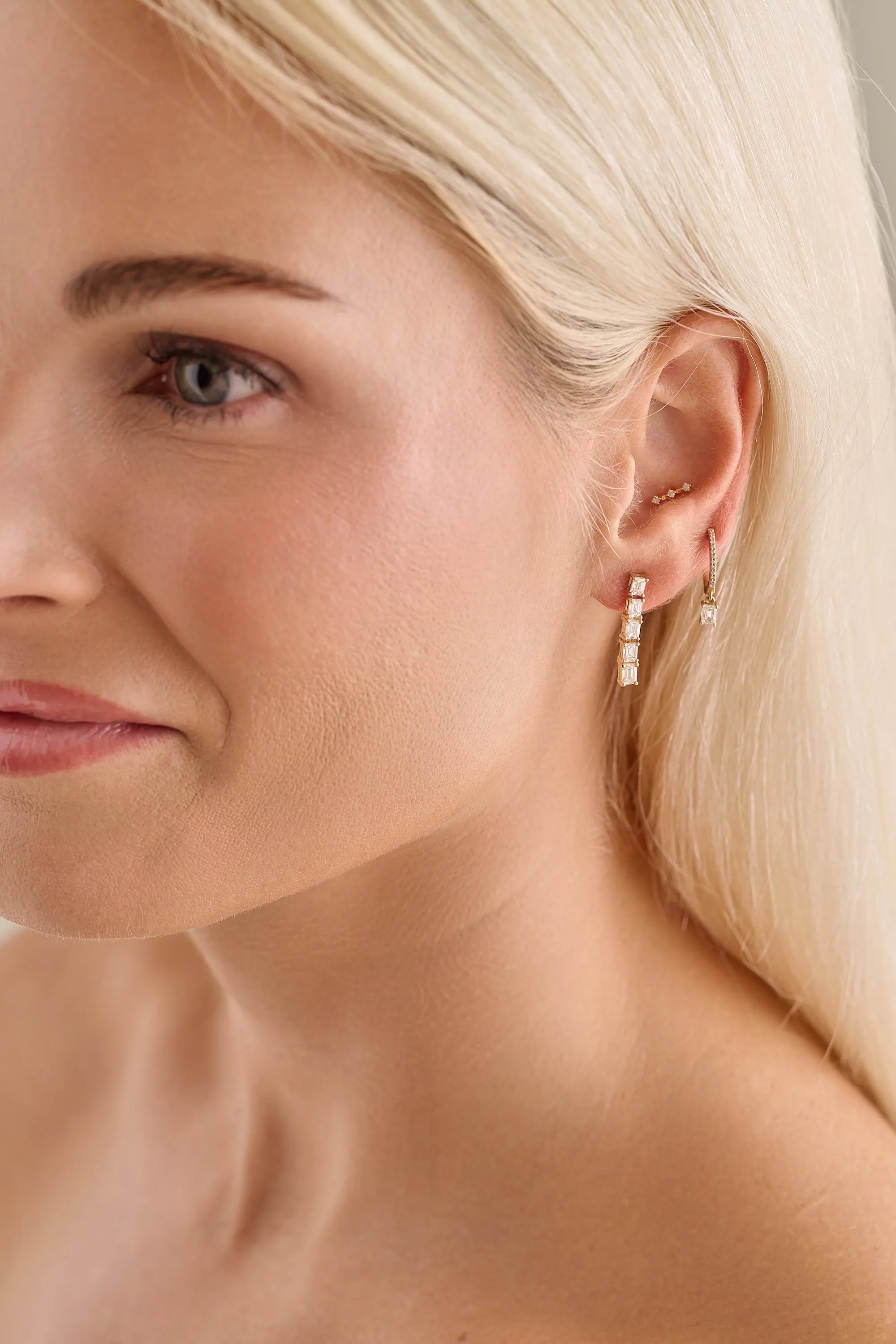 Emerald Cut Diamond Drop Earrings