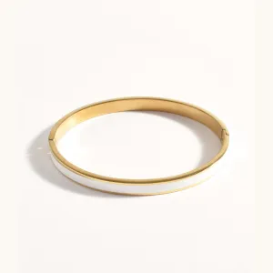 Enamel Metal Thin Bangle (White/Gold)