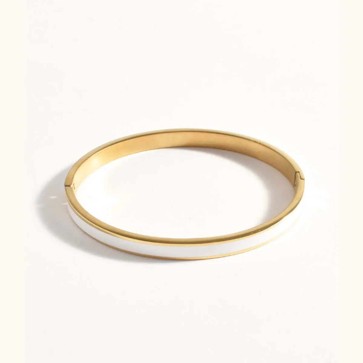 Enamel Metal Thin Bangle (White/Gold)
