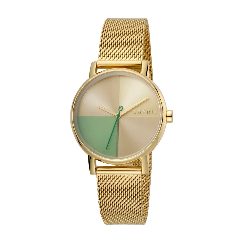 Esprit Ladies IP Gold Stainless Steel Watch Multi Color Dial & Mesh Bracelet