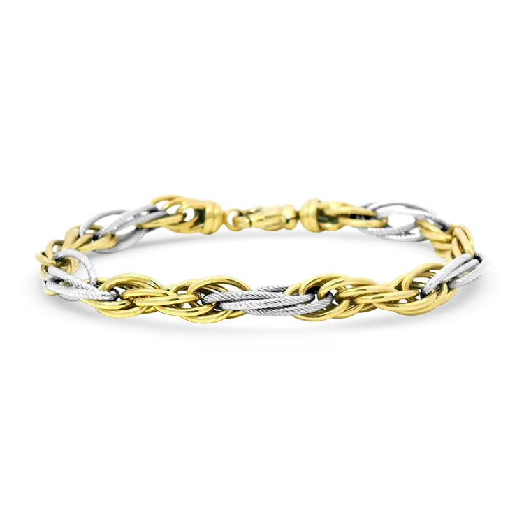 Estate 14k Yellow and White Gold Alternating Rope Link Bracelet