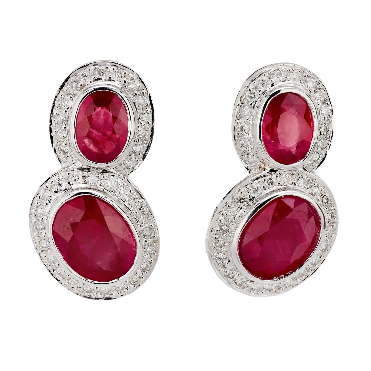 Estate 18k Ruby 9CTW  Diamond Clip Drop Earrings