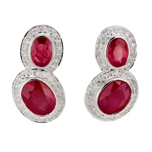Estate 18k Ruby 9CTW  Diamond Clip Drop Earrings