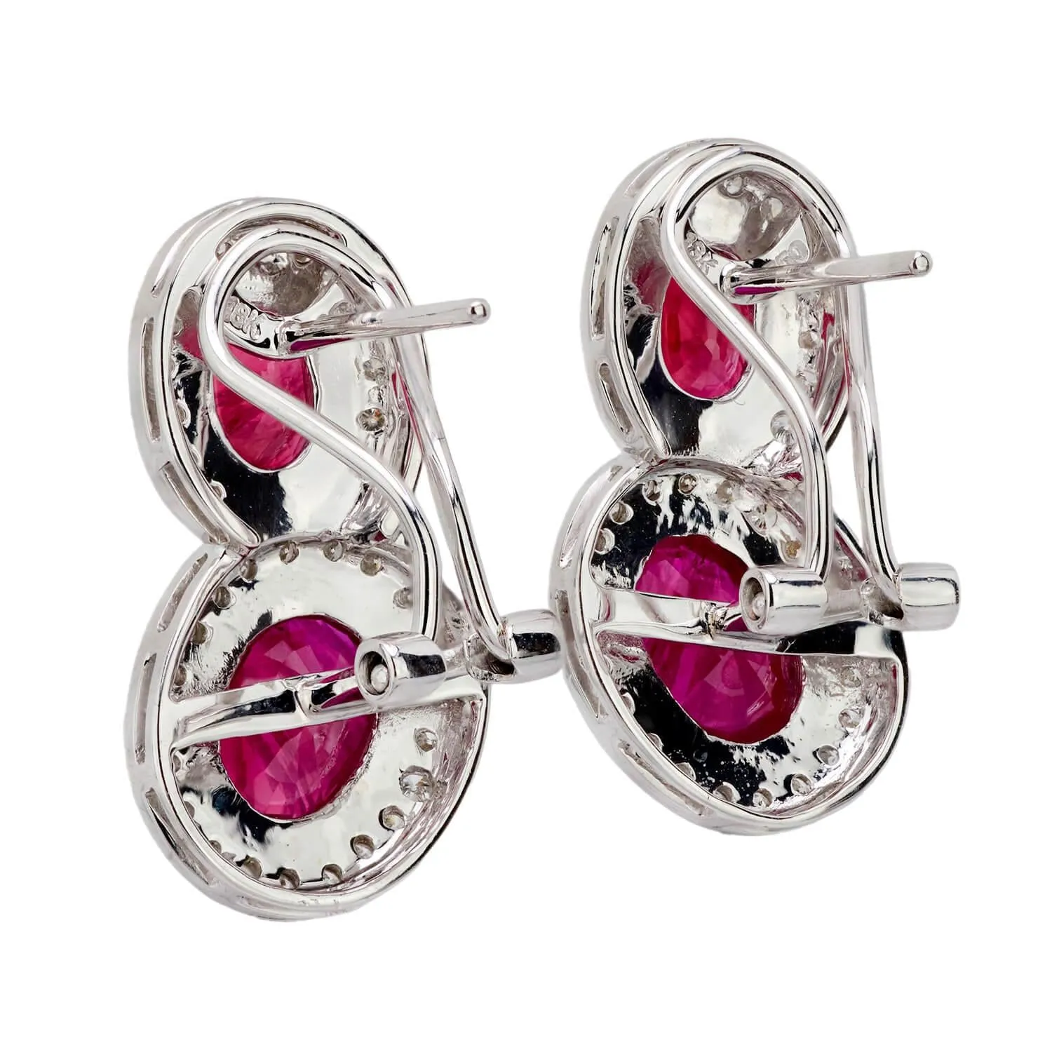 Estate 18k Ruby 9CTW  Diamond Clip Drop Earrings