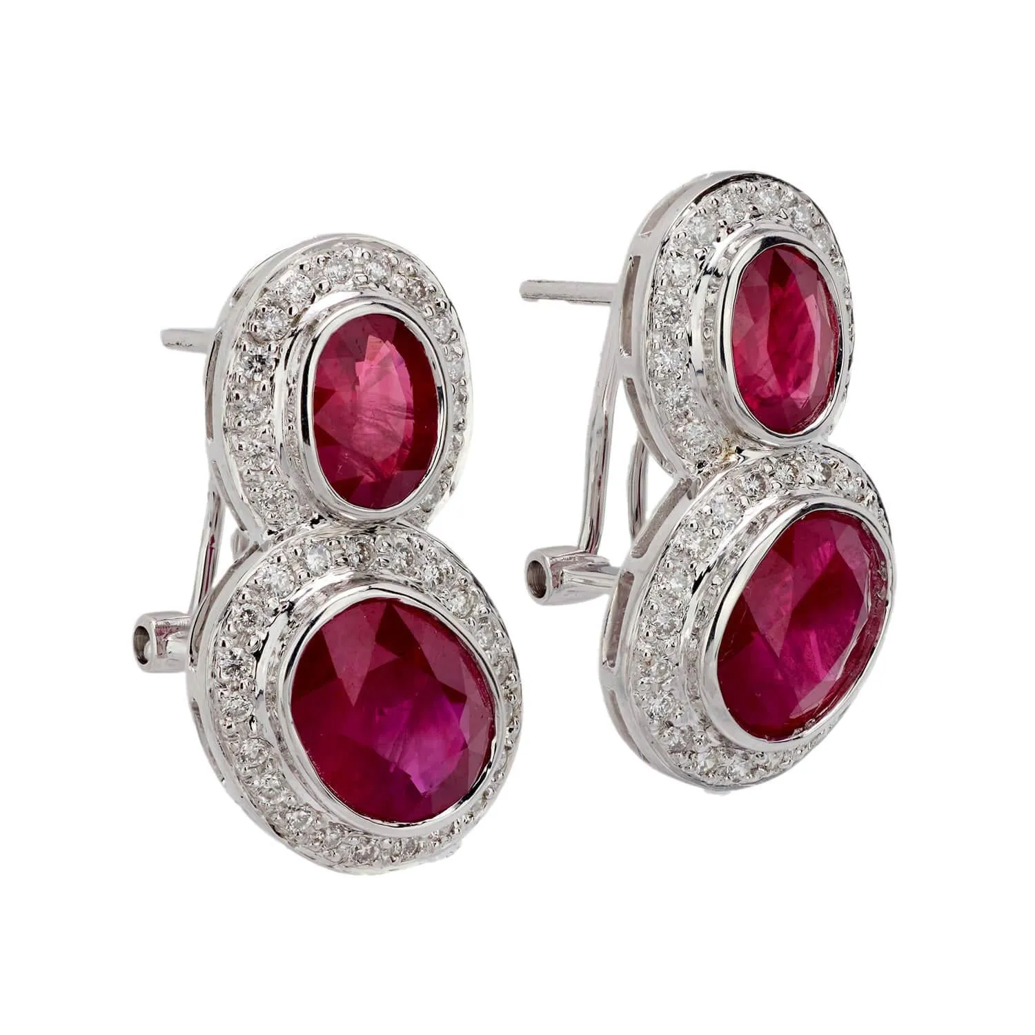 Estate 18k Ruby 9CTW  Diamond Clip Drop Earrings