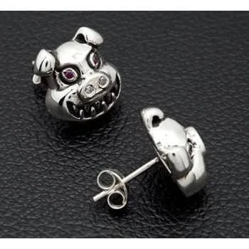 Evil Devil Pig Head Sterling Silver Gothic Earrings