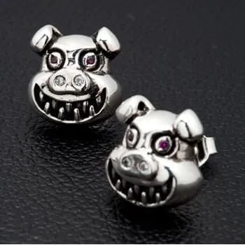 Evil Devil Pig Head Sterling Silver Gothic Earrings