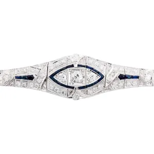 Exquisite Art Deco European Cut Diamond & Sapphire Bracelet in Platinum