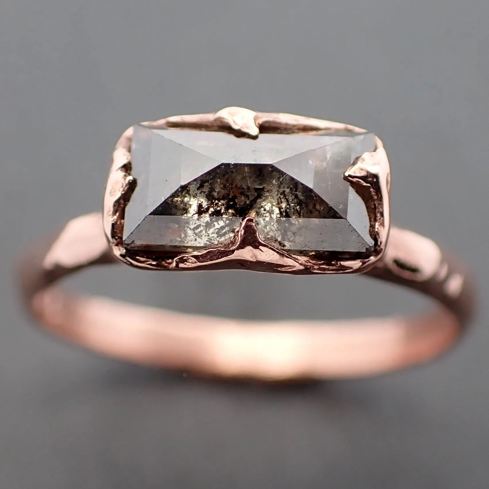 faceted fancy cut salt and pepper diamond solitaire engagement 14k rose gold wedding ring byangeline 3337 Alternative Engagement
