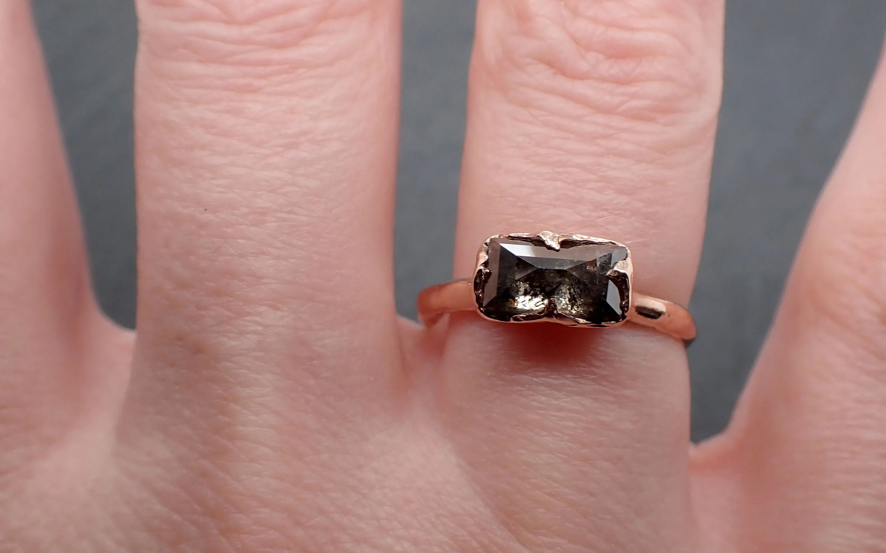 faceted fancy cut salt and pepper diamond solitaire engagement 14k rose gold wedding ring byangeline 3337 Alternative Engagement