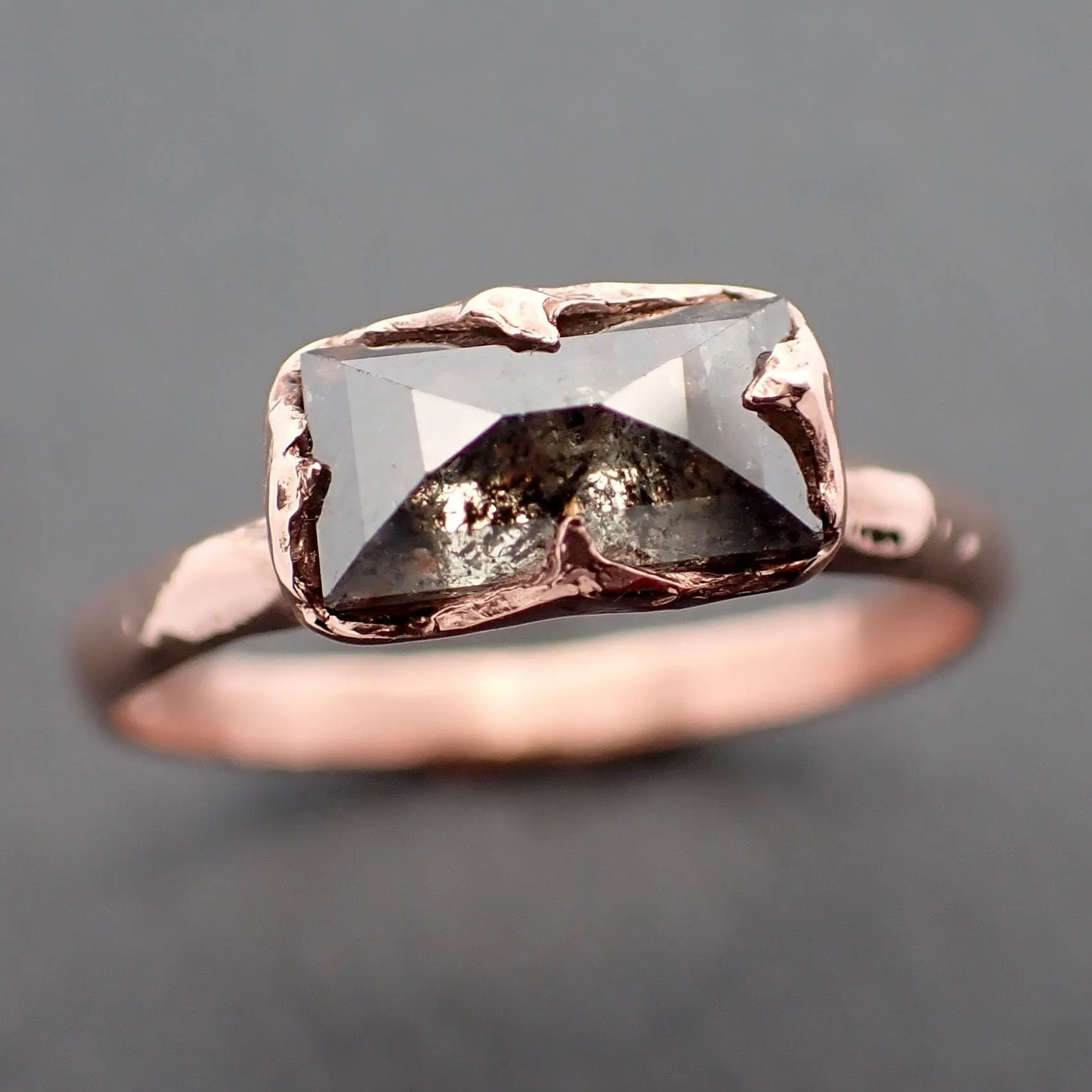 faceted fancy cut salt and pepper diamond solitaire engagement 14k rose gold wedding ring byangeline 3337 Alternative Engagement