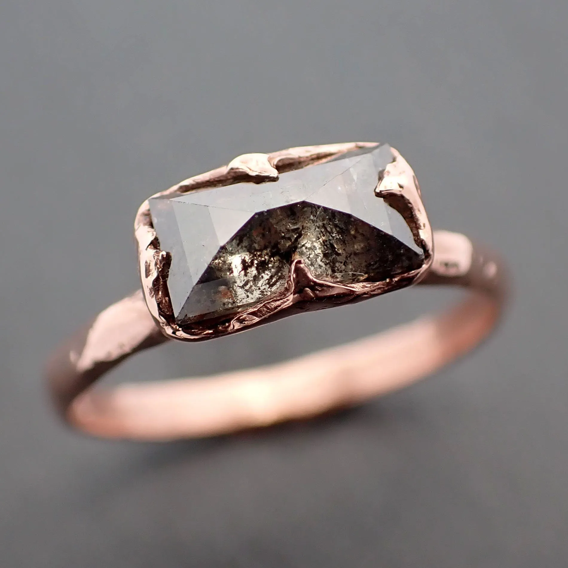 faceted fancy cut salt and pepper diamond solitaire engagement 14k rose gold wedding ring byangeline 3337 Alternative Engagement