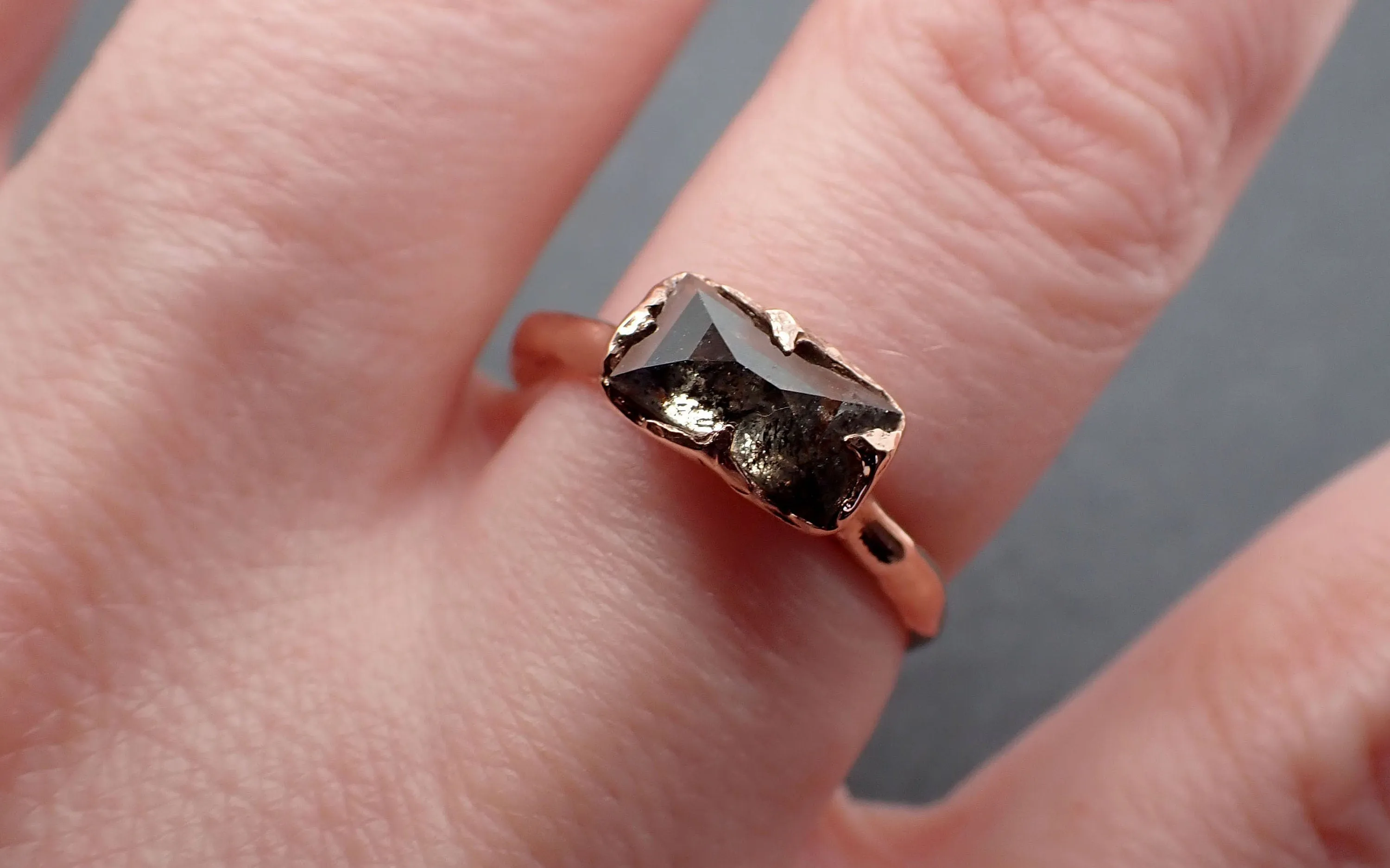 faceted fancy cut salt and pepper diamond solitaire engagement 14k rose gold wedding ring byangeline 3337 Alternative Engagement