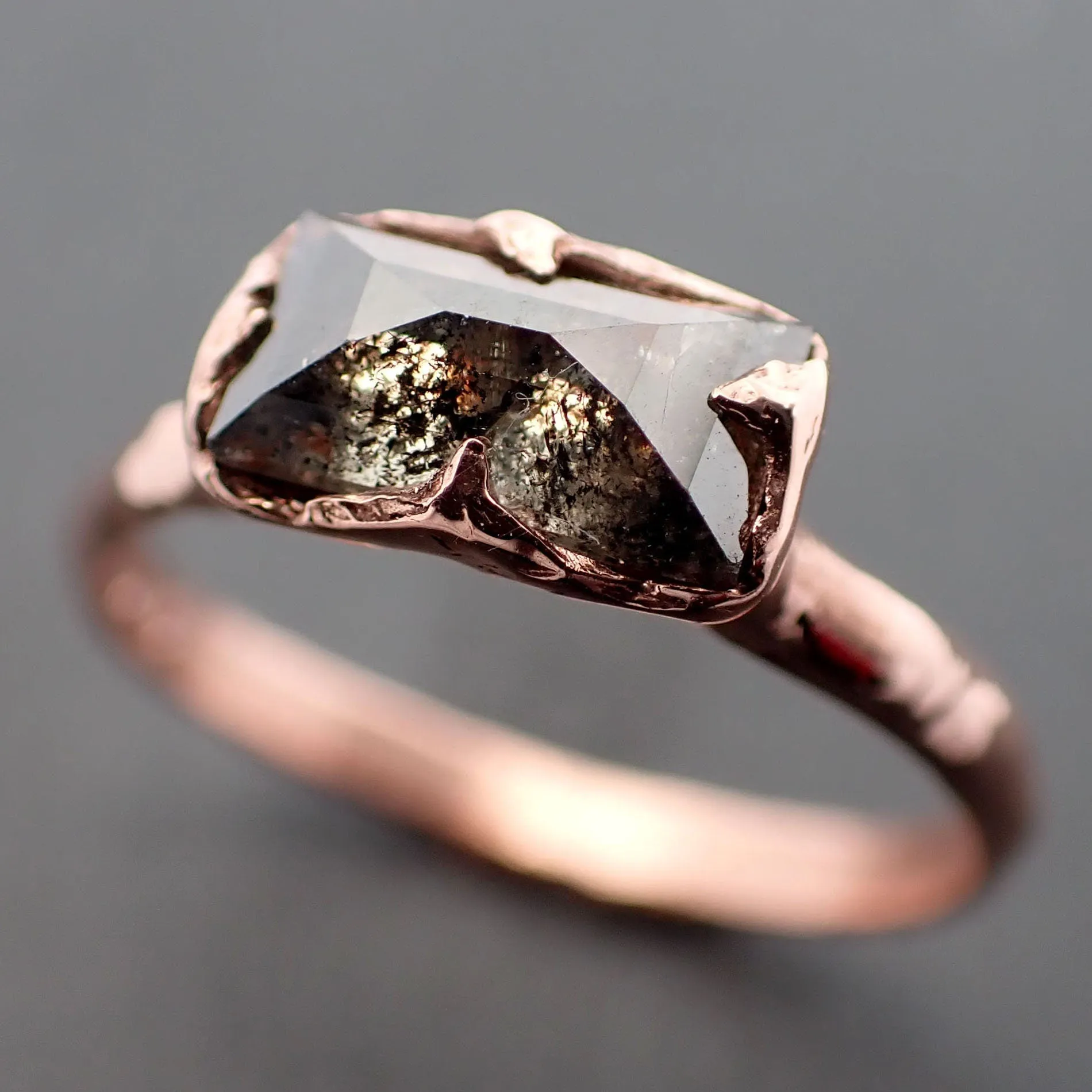 faceted fancy cut salt and pepper diamond solitaire engagement 14k rose gold wedding ring byangeline 3337 Alternative Engagement