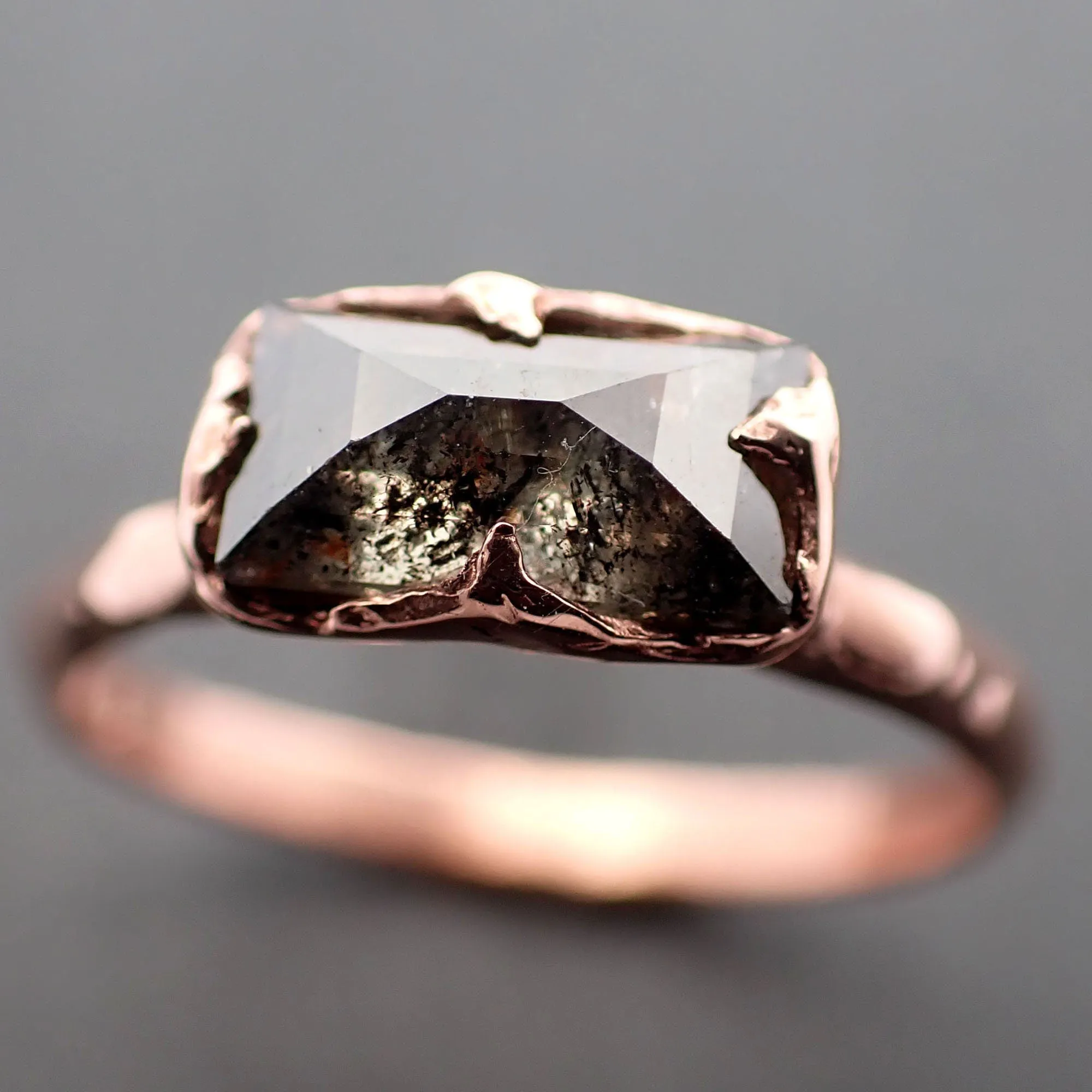 faceted fancy cut salt and pepper diamond solitaire engagement 14k rose gold wedding ring byangeline 3337 Alternative Engagement