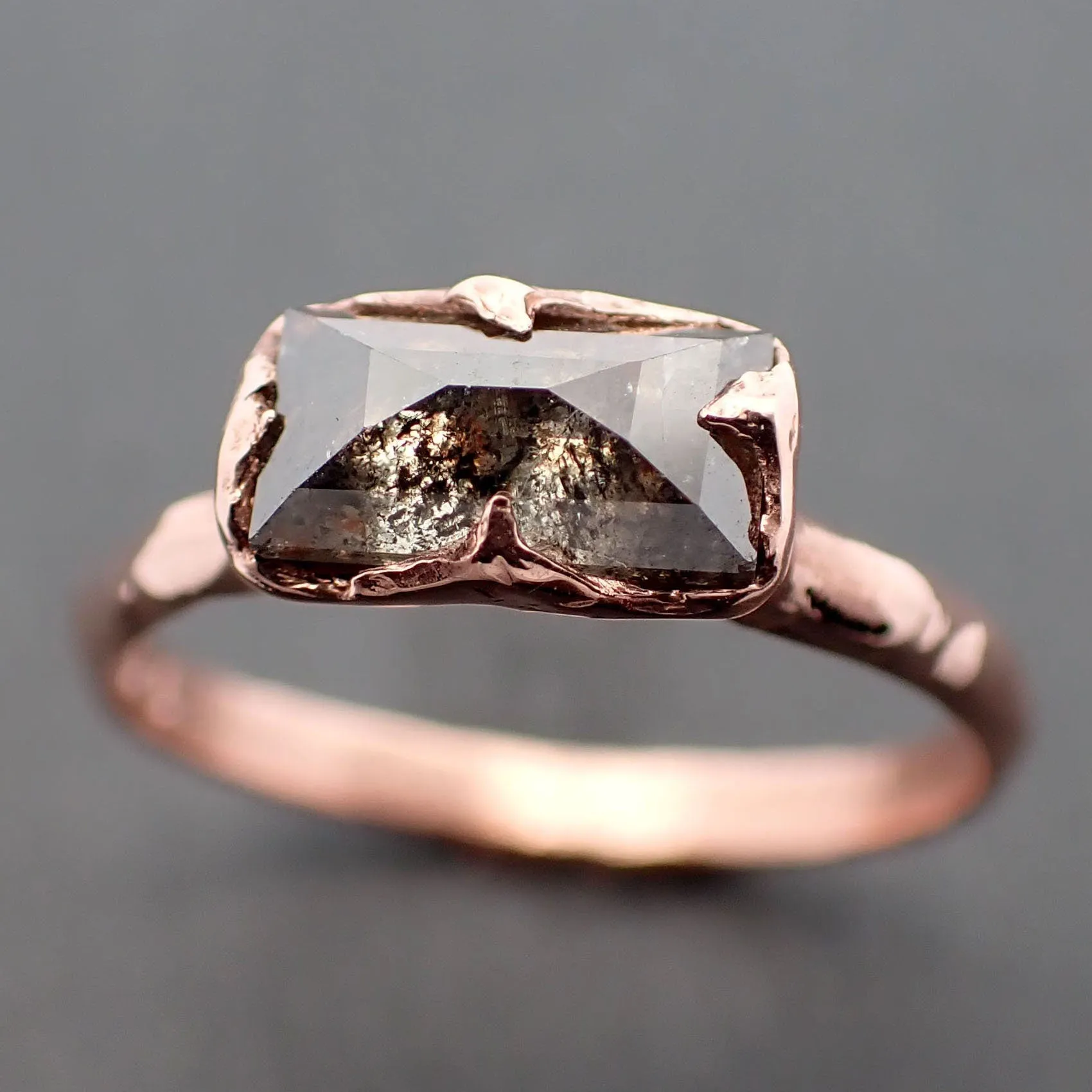 faceted fancy cut salt and pepper diamond solitaire engagement 14k rose gold wedding ring byangeline 3337 Alternative Engagement