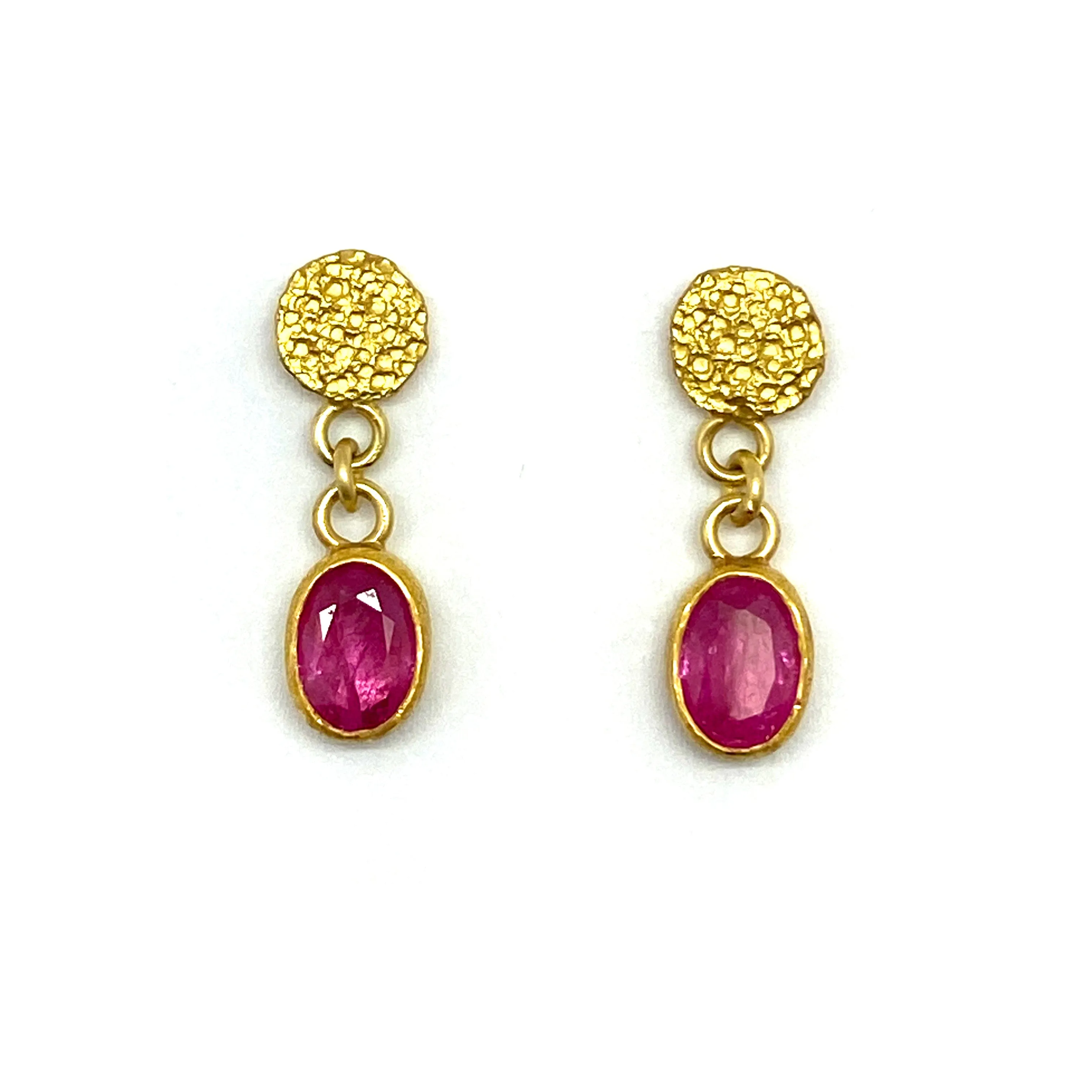 Faceted Ruby Drop Stud Earrings