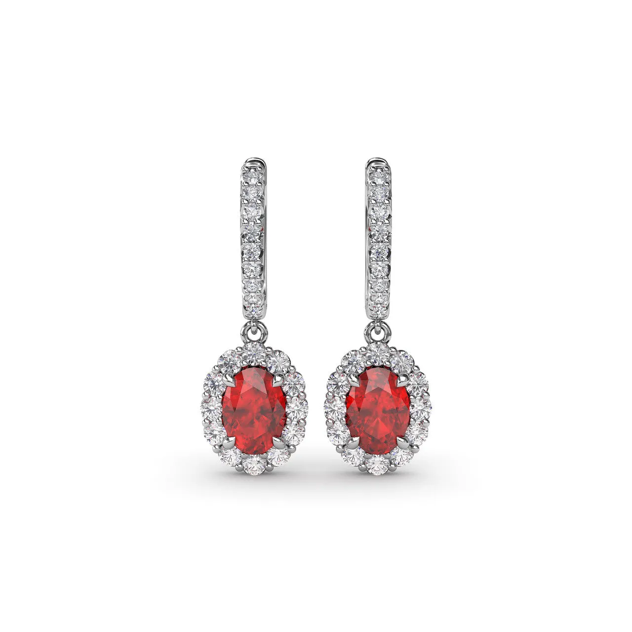 Fana 14k White Gold Dazzling Ruby and Diamond Drop Earrings