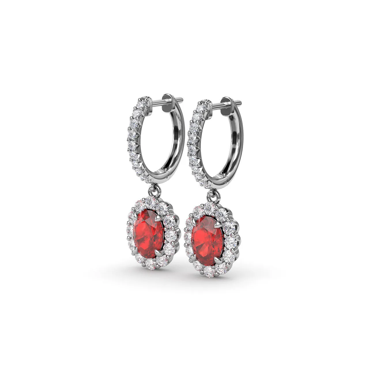Fana 14k White Gold Dazzling Ruby and Diamond Drop Earrings