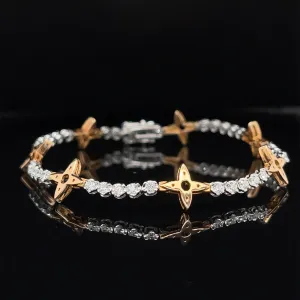 Fancy Flower 0.91ctw Diamond Tennis Bracelet in 18k Two-Tone Gold - #319 BRDIA088709