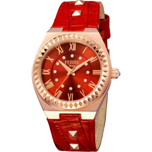 Ferre Milano Ladies Watch IP Rose Gold Color Case Red Dial With Red Leather Strap