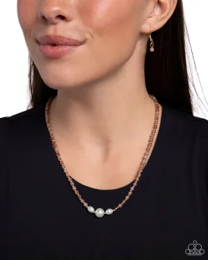 Fight Like a PEARL - Brown - and Gold Bead White Pearl Paparazzi Short Necklace