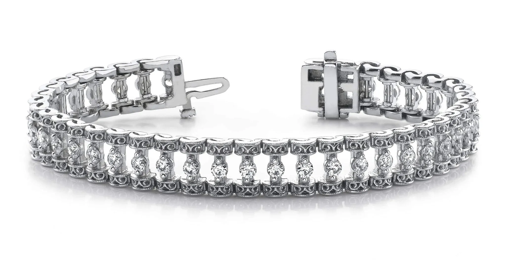 Filigree Diamond Candlestick Diamond Bracelet with 1.09 ct.(finished) 1.7mm