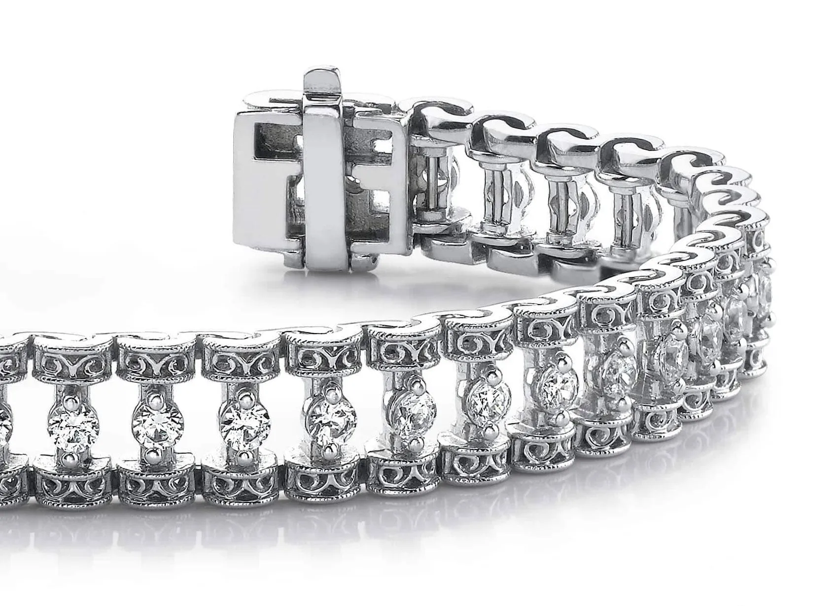 Filigree Diamond Candlestick Diamond Bracelet with 1.09 ct.(finished) 1.7mm