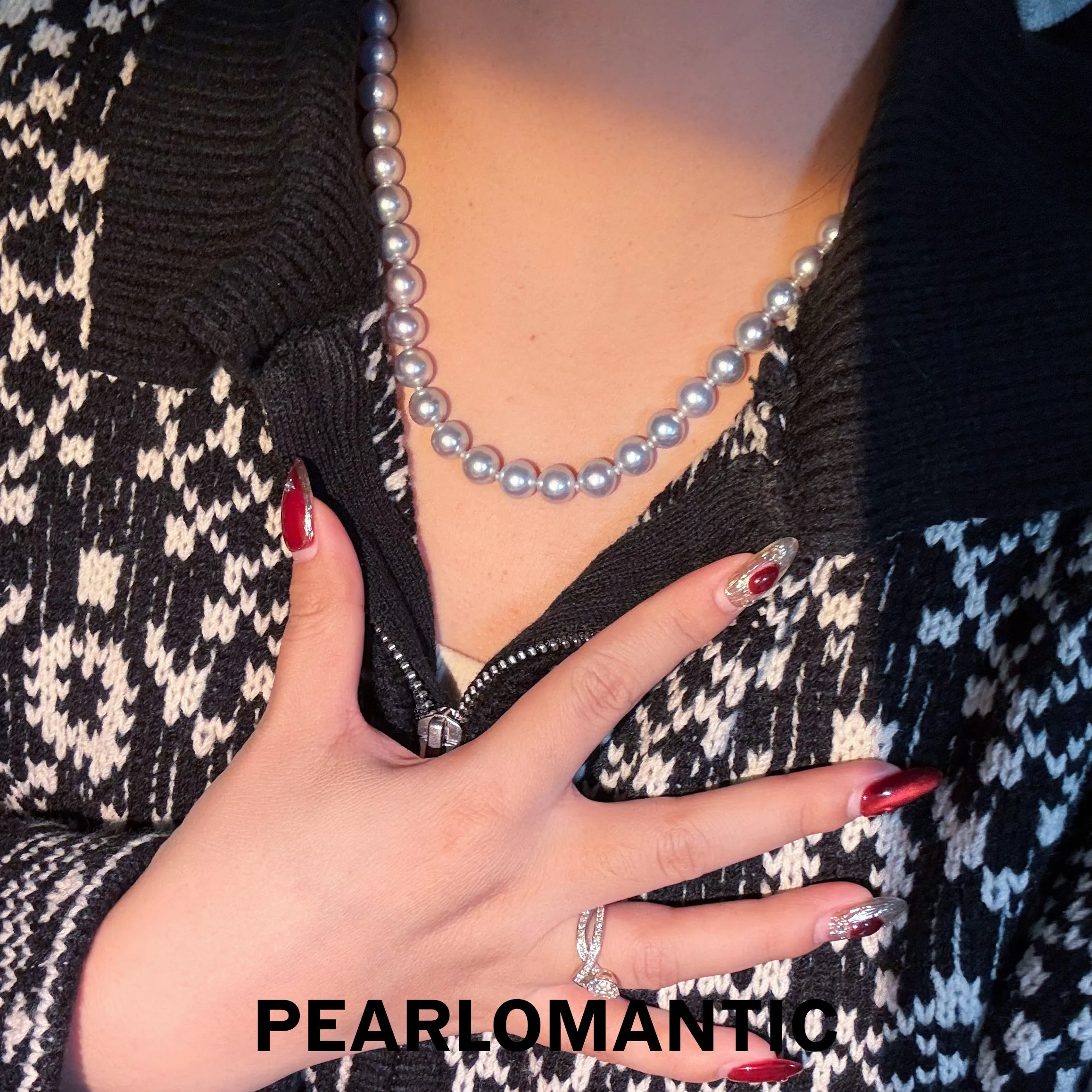 [Fine Jewelry] 18k Gold & Akoya Silver Blue Color Pearl 8.5-9mm Classic Size Necklaces