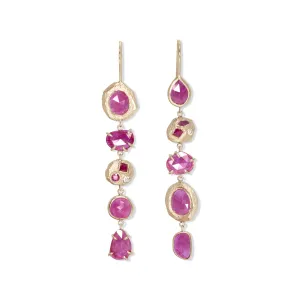 Five Drop Geometric Hook Ruby and Diamond Earrings