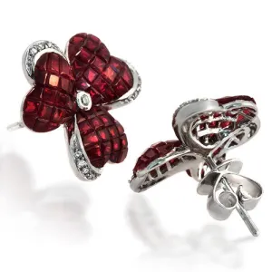 Floral Ruby & Diamond Earrings, 18k White Gold